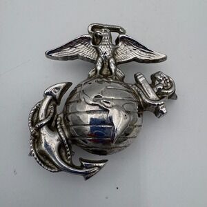 USMC Eagle Globe and Anchor EGA Silver Tone Metal‎ Emblem 3.5 Inch Mountable